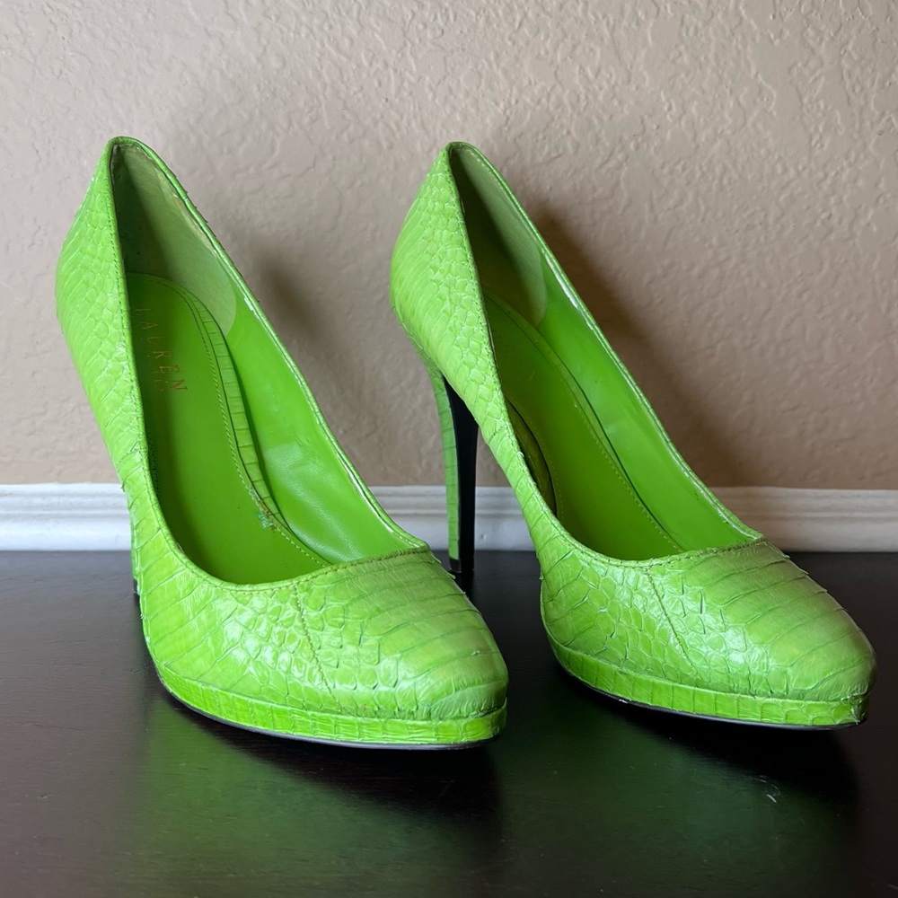 Vintage Fashion Lauren Ralph Lauren 9B Snake-Embossed Leather High Heel Pumps
